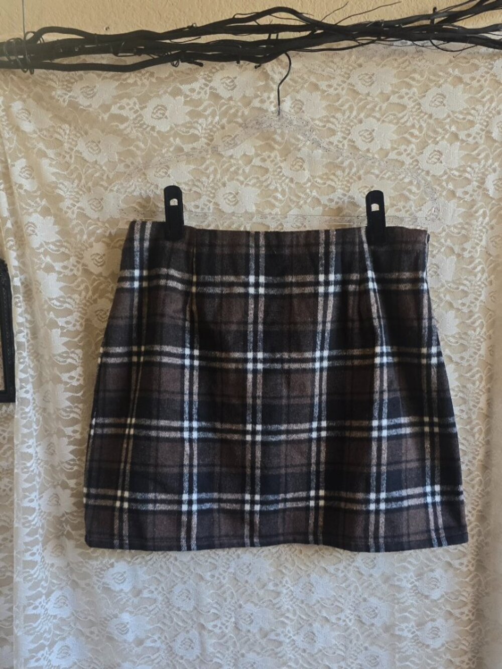 Dark Academia - CottageCore - Plaid Miniskirt - Black, Brown & White Miniskirt -